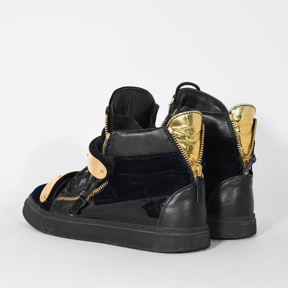 Giuseppe Zanotti Coby High-Top Sneakers - Black with Gold Accents (Size 44) - Picture 5 of 13